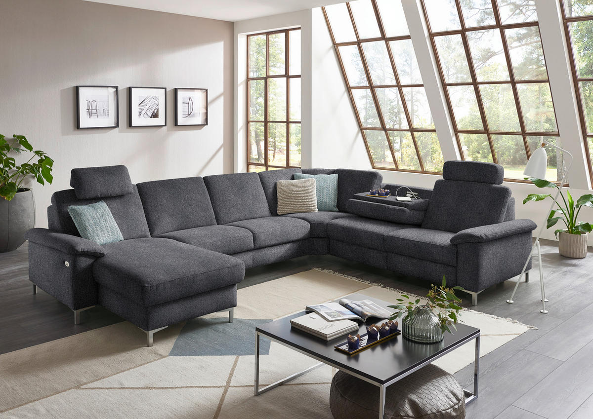 WOHNLANDSCHAFT in Chenille Dunkelgrau  - Dunkelgrau/Alufarben, Design, Textil/Metall (170/333/265cm) - Dieter Knoll