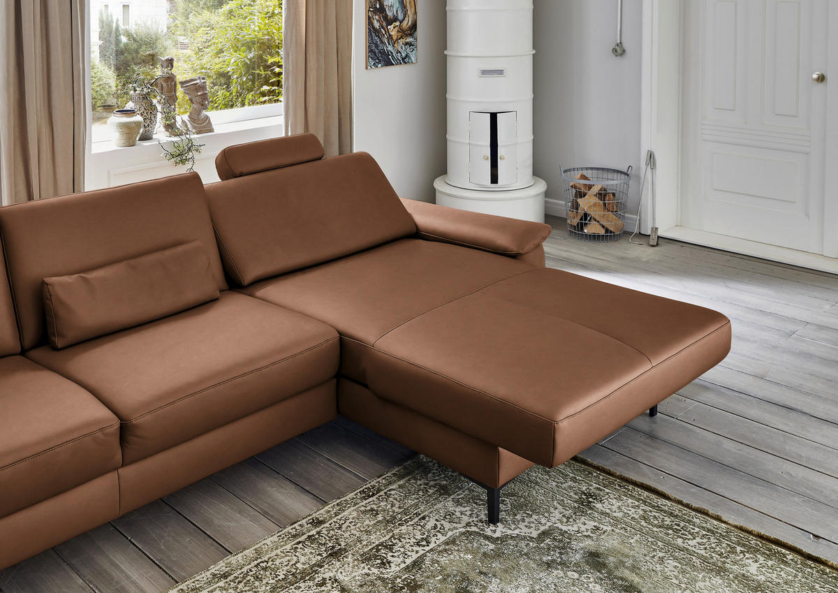 ECKSOFA in Echtleder Braun  - Schwarz/Braun, Design, Leder/Metall (334/176cm) - Dieter Knoll