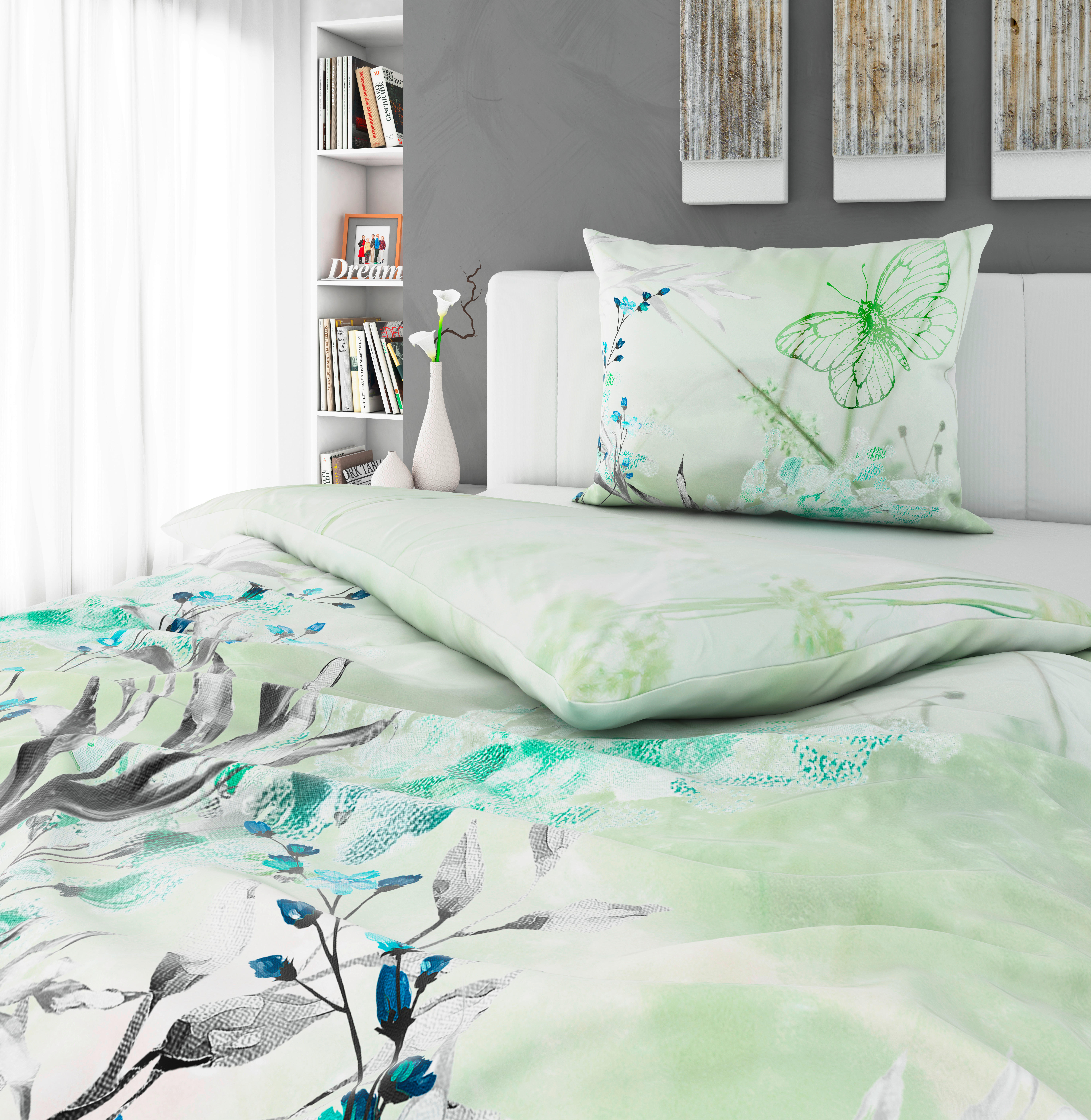 POSTEĽNÁ BIELIZEŇ, satén, zelená, 140/200 cm - zelená, Konventionell, textil (140/200cm) - Esposa