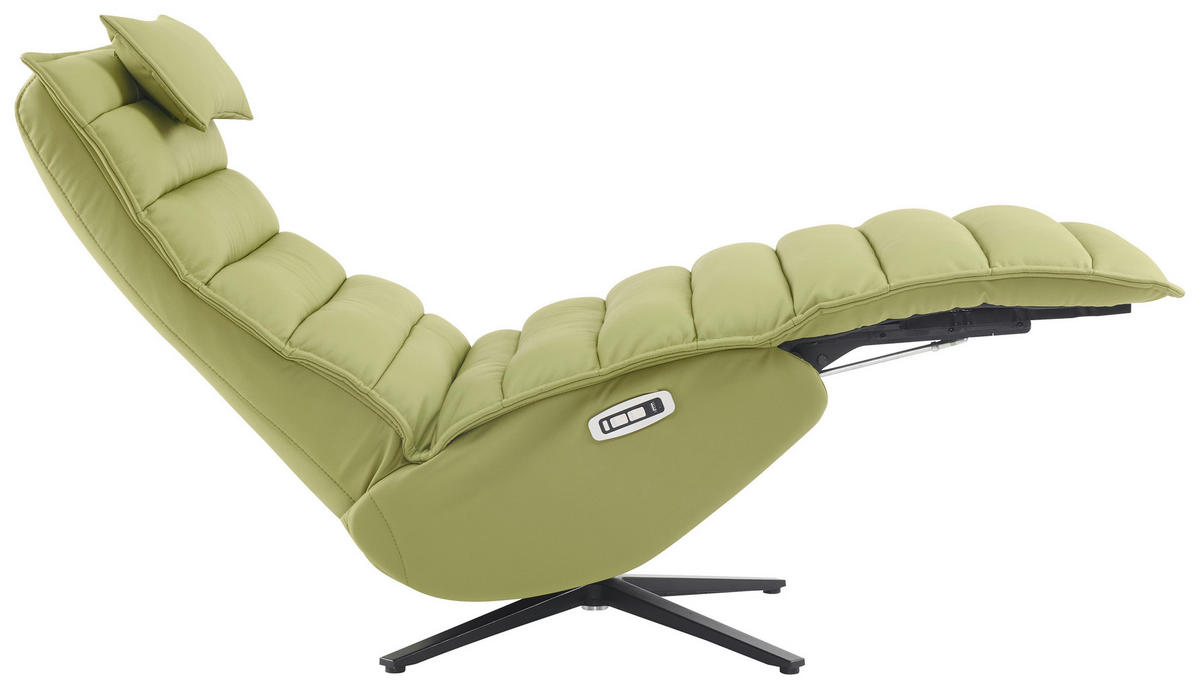 RELAXSESSEL Lederlook Echtleder Relaxfunktion, Fußteilverstellung, Nackenkissen    - Schwarz/Olivgrün, Design, Leder/Textil (68/108/84cm) - Stylife