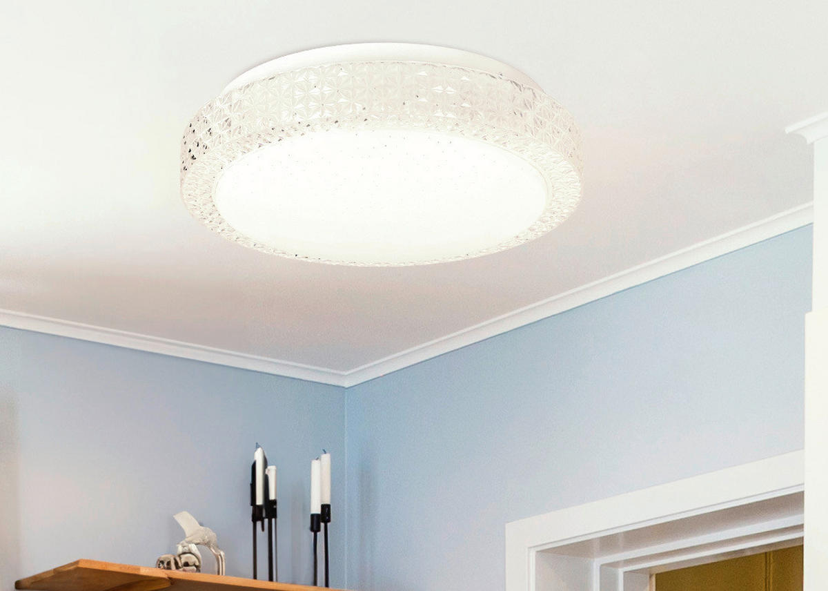 LED-TAKLAMPA Rabel 27/27/8.5 cm  - vit/transparent, Klassisk, metall/plast (27/27/8.5cm)