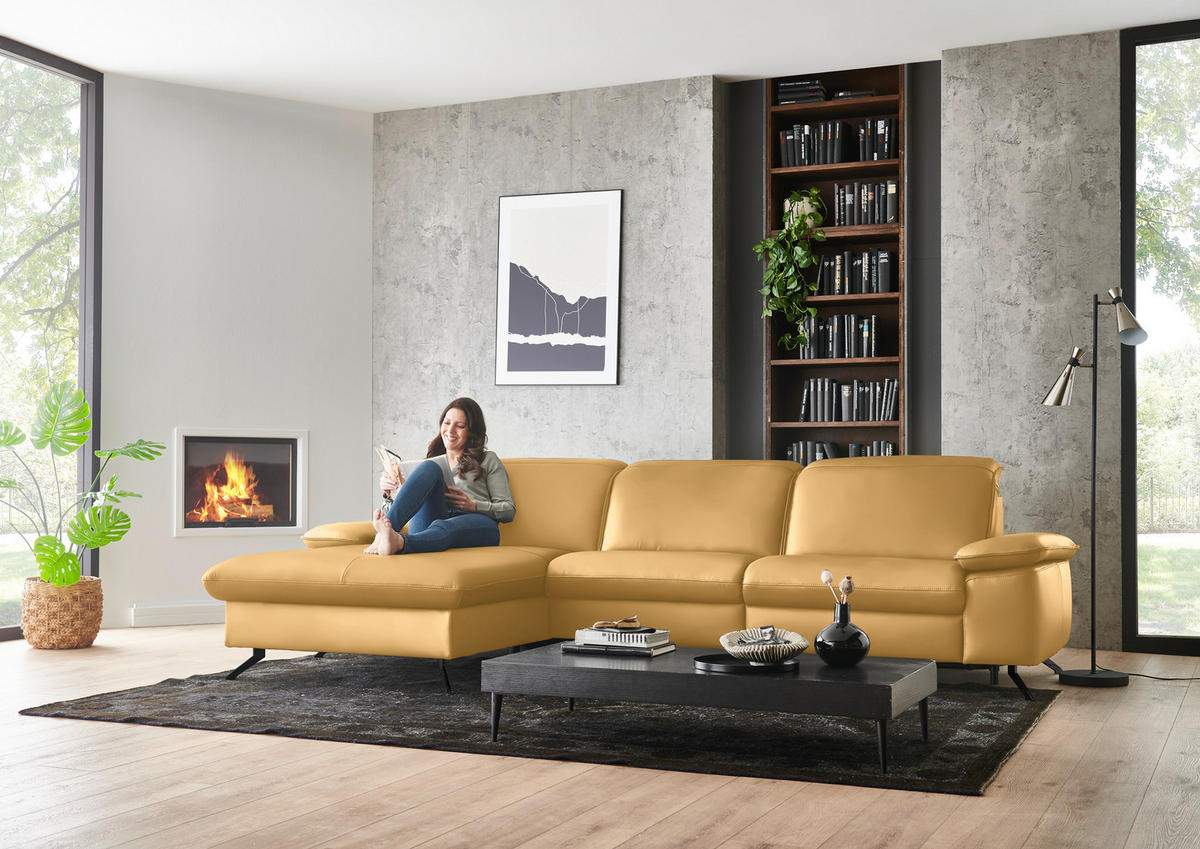 ECKSOFA  Echtleder Gelb  - Gelb/Schwarz, Design, Leder/Metall (169/307cm) - Beldomo Premium