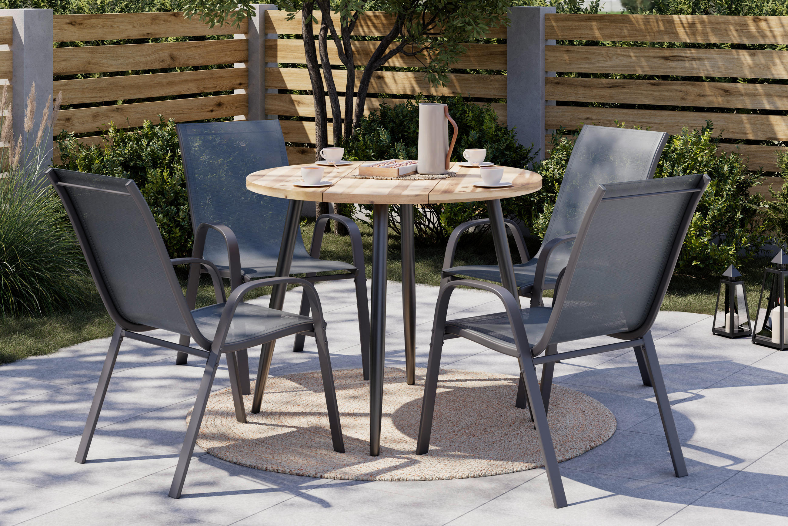 GARTENTISCH Holz, Metall rund  - Akaziefarben, MODERN, Holz/Metall (100/100/76cm) - Ambia Garden