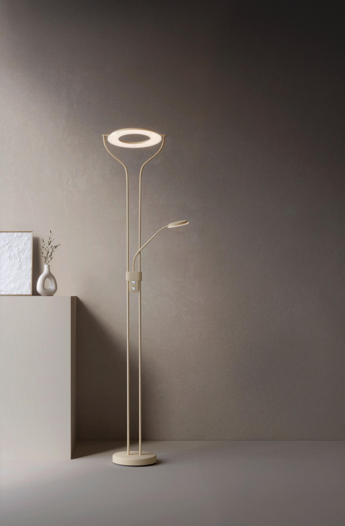 LED-STEHLEUCHTE - Sandfarben, Design, Metall (36/47/180cm) - Fischer & Honsel