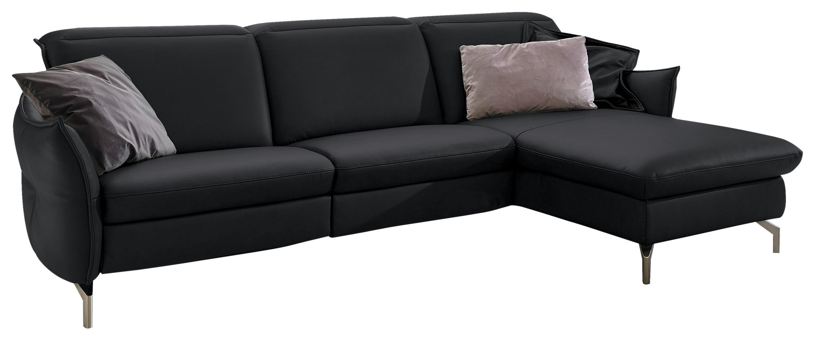 ECKSOFA in Echtleder Schwarz - Schwarz/Nickelfarben, Modern, Leder/Metall (263/179cm) - Livetastic