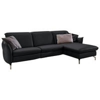 ECKSOFA in Echtleder Schwarz  - Schwarz/Nickelfarben, Modern, Leder/Metall (263/179cm) - Livetastic