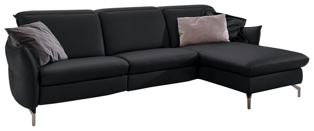 ECKSOFA in Echtleder Schwarz  - Schwarz/Nickelfarben, Modern, Leder/Metall (263/179cm) - Livetastic