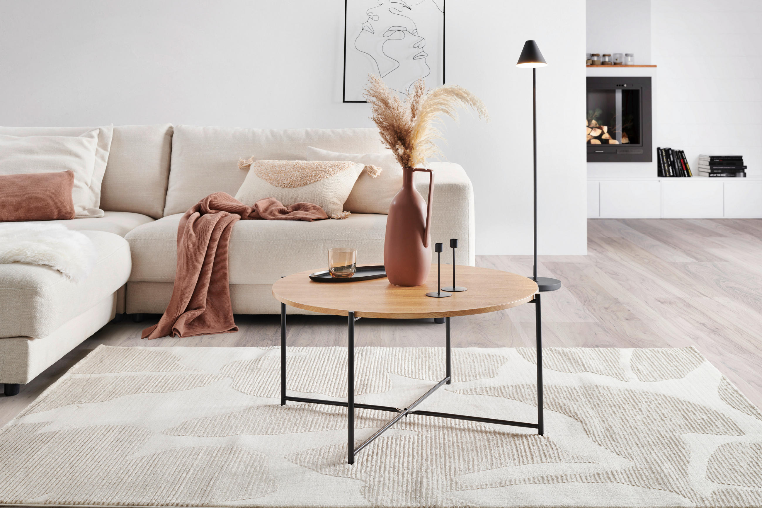 COUCHTISCH Walnuss furniert 83/83/40 cm rund Schwarz, Eichefarben  - Eichefarben/Schwarz, Design, Holz/Holzwerkstoff (83/83/40cm) - MID.YOU
