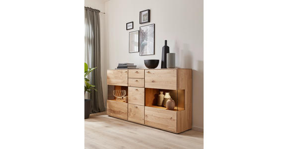 SIDEBOARD Wildeiche massiv Eichefarben Einlegeboden  - Edelstahlfarben/Eichefarben, KONVENTIONELL, Glas/Holz (183/100,2/40,9cm) - Valnatura