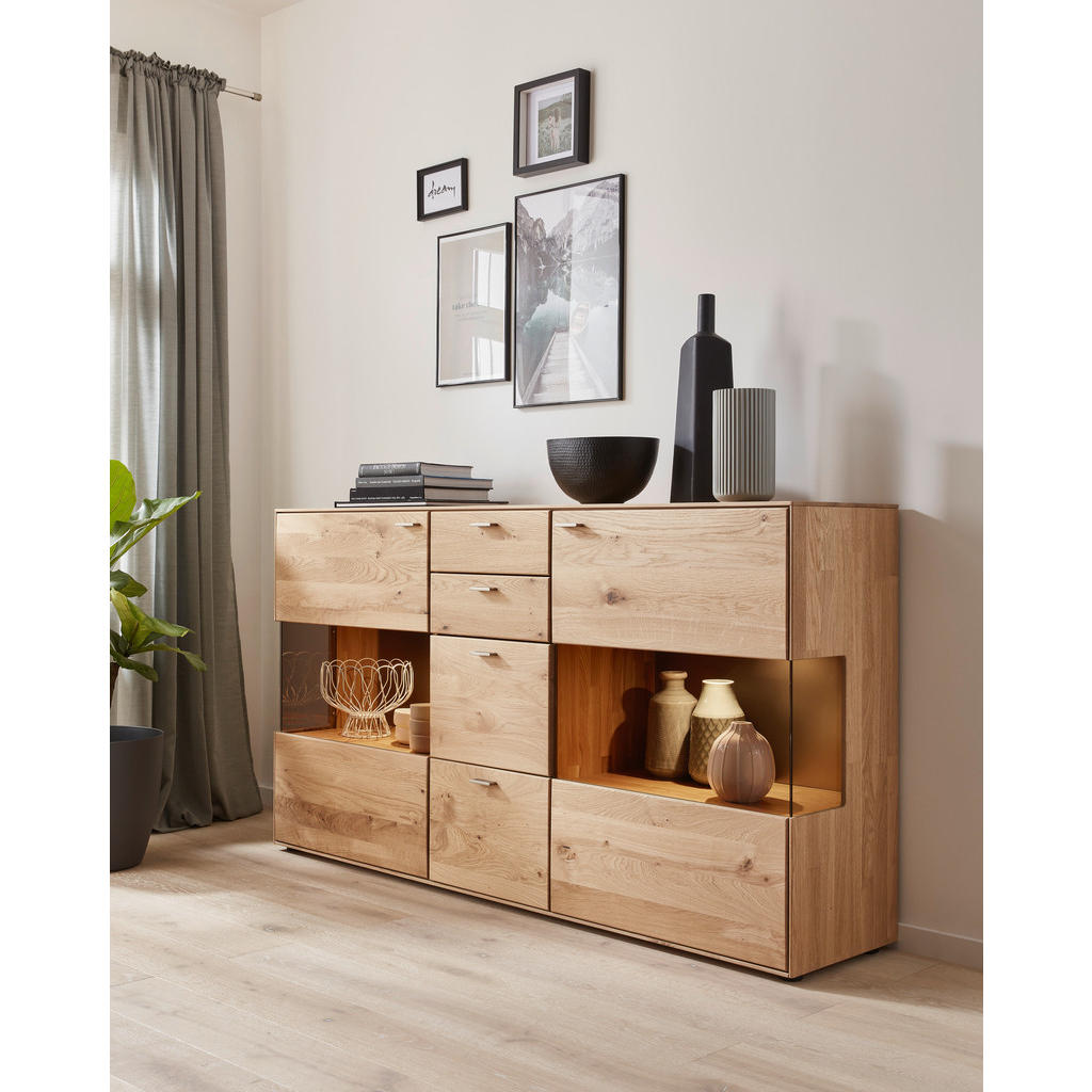 Thumbnail - Valnatura Sideboard Venturo, Eiche, Holz, Wildeiche, massiv, 4 Fächer, 4 Schubladen, 183x100.2x40.9 cm, Goldenes M, Made...