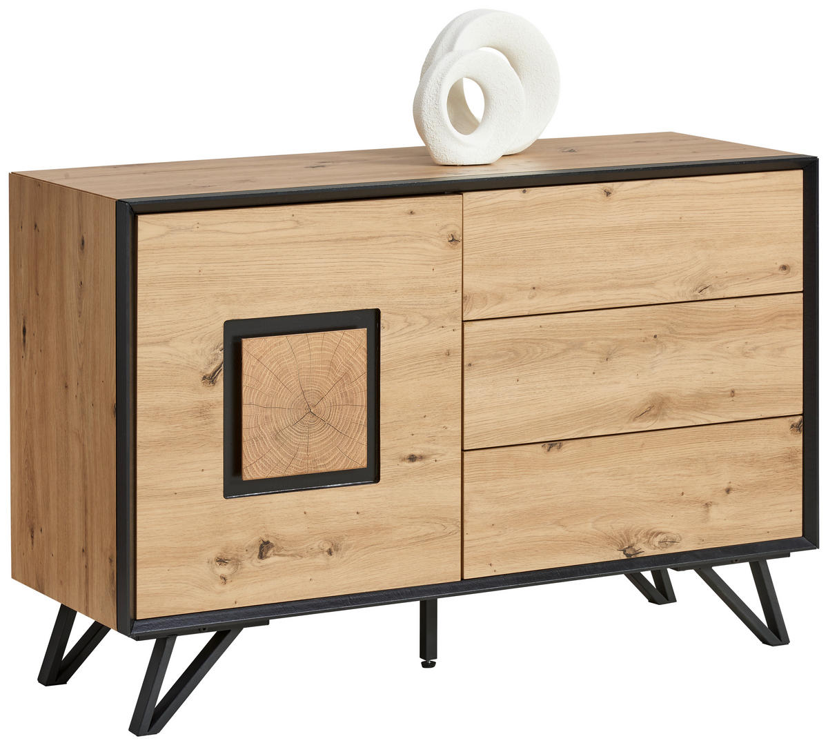 KOMODA, črna, barve hrasta  - črna/barve hrasta, Design, kovina/leseni material (116/75/40cm) - Xora
