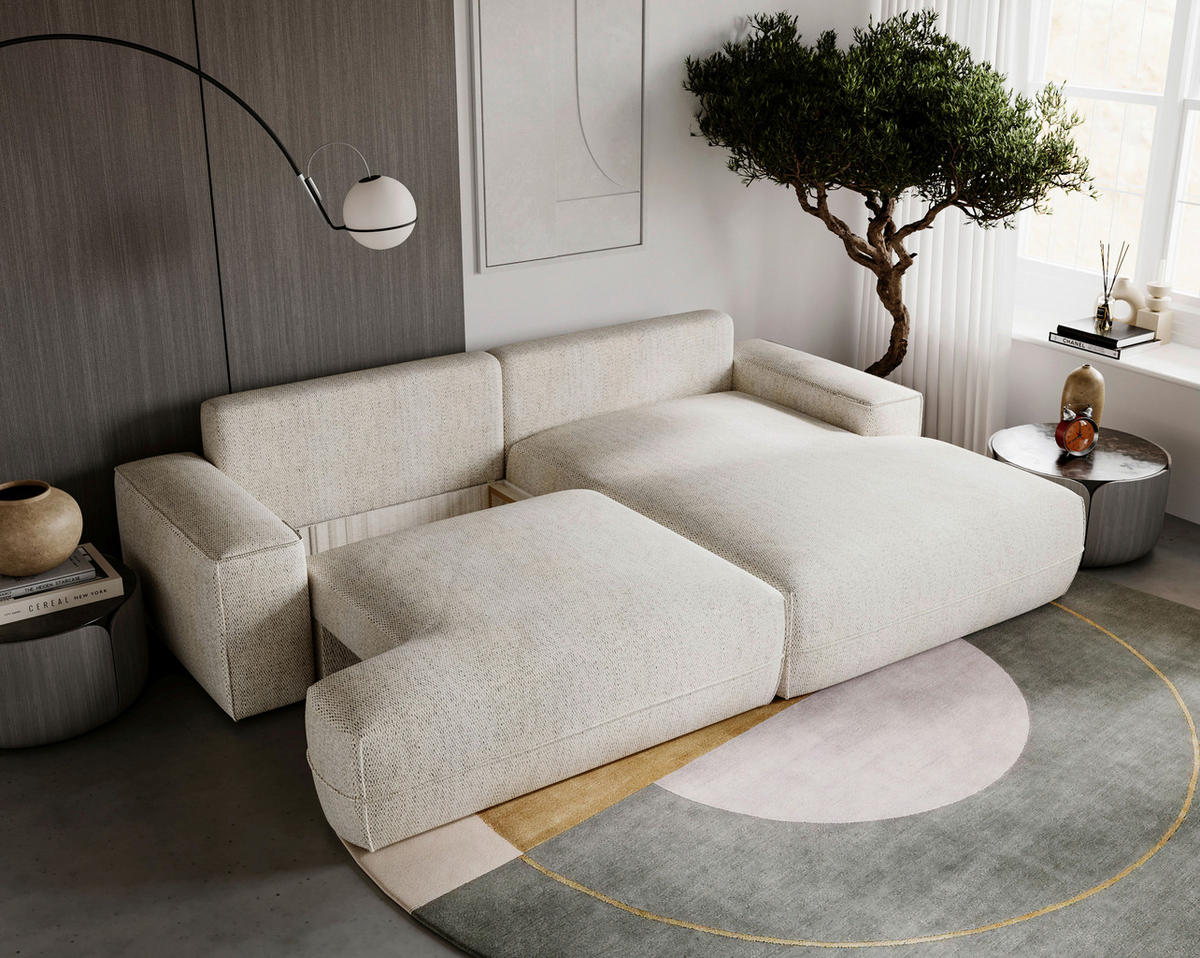 ECKSOFA Struktur Beige  - Beige/Schwarz, Design, Kunststoff/Textil (272/156cm) - Livetastic