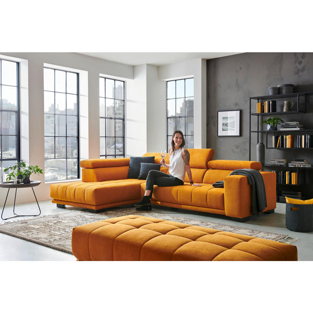 Thumbnail - Xora Ecksofa, Gelb, Textil, 3-Sitzer, L-Form, Ottomane links, 301x207 cm, Goldenes M, Typenauswahl, Fußauswahl, seitenve...