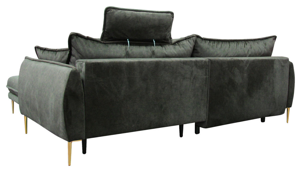 ECKSOFA Grün Velours  - Goldfarben/Grün, Design, Textil/Metall (264/196cm) - MID.YOU