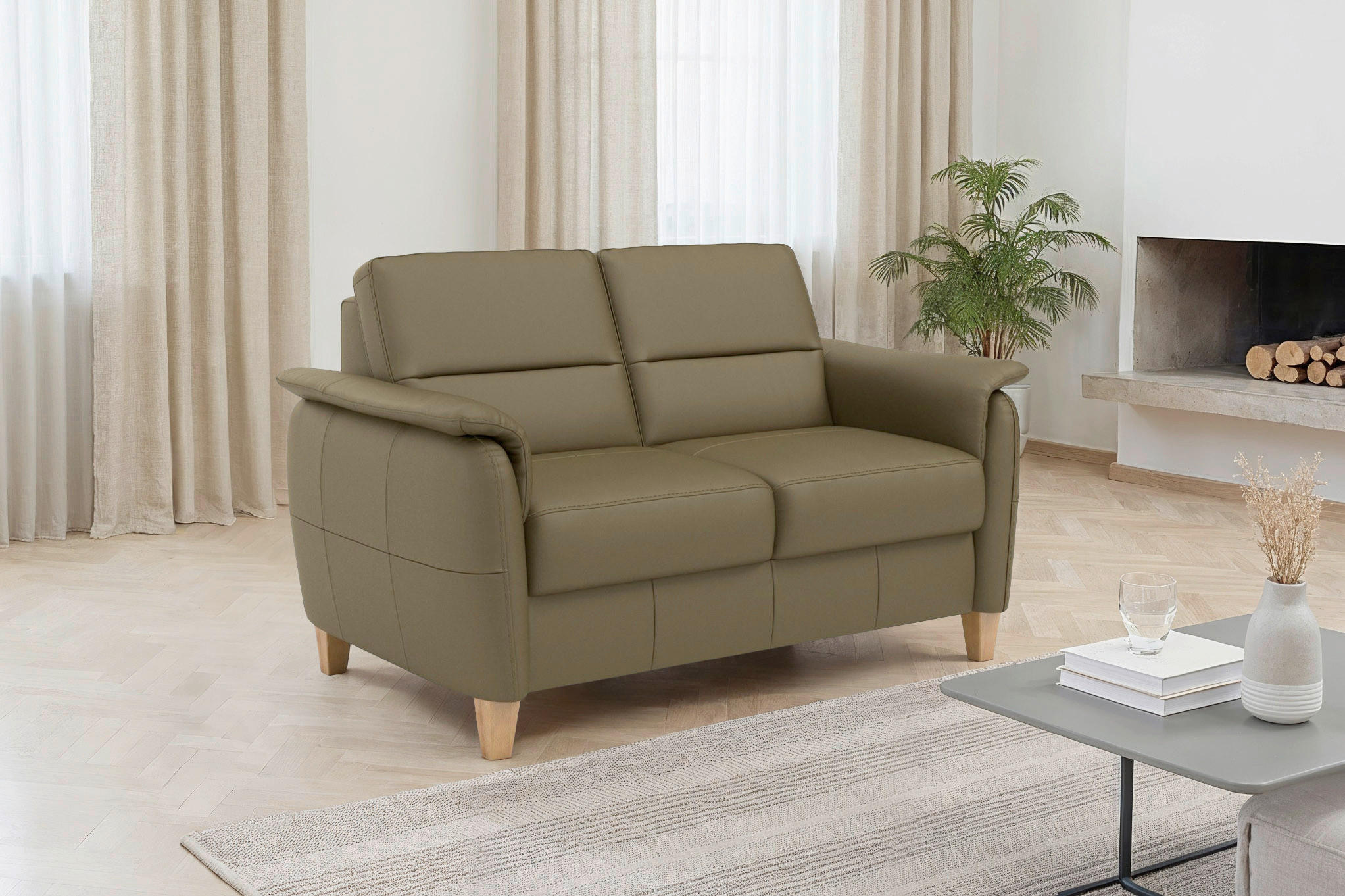 Sit & More DVOUMÍSTNÁ POHOVKA, olivově zelená, pravá kůže