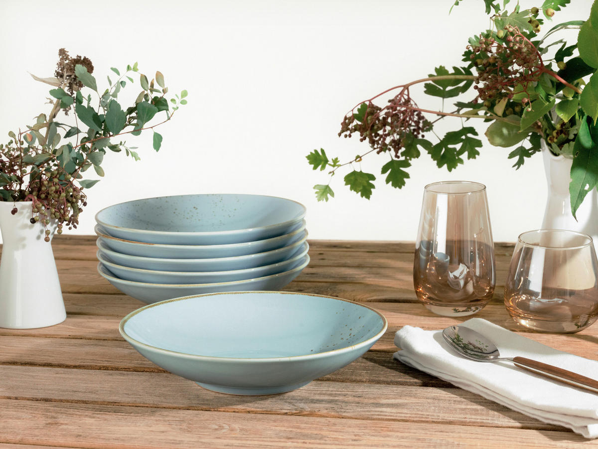 SUPPENTELLERSET Pastellblau 6-teilig Steinzeug  - Pastellblau, Trend, Keramik (22cm) - Creatable