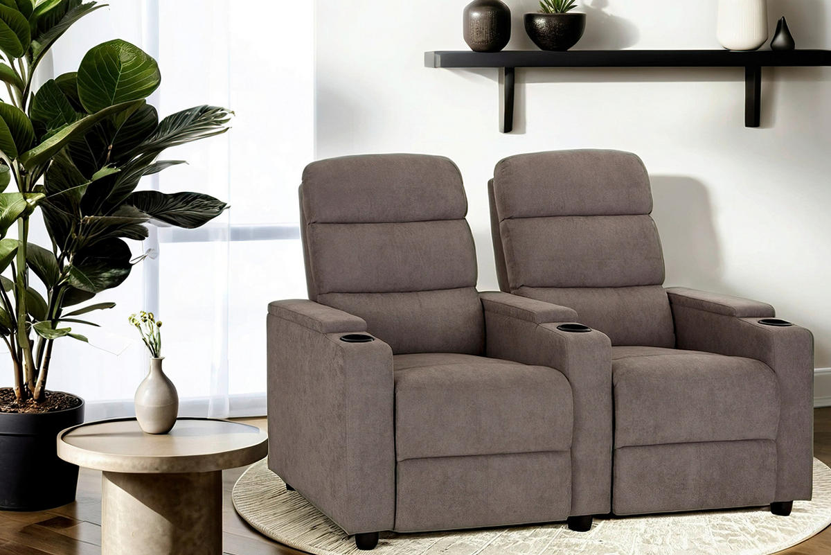 HEIMKINO-SOFA Mikrofaser Grau  - Schwarz/Grau, KONVENTIONELL, Kunststoff/Textil (164/107/90cm) - MID.YOU
