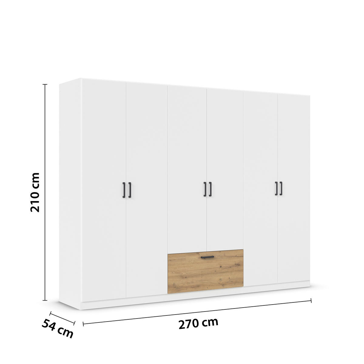 KLEIDERSCHRANK 271/210/54 cm 6-türig Weiß, Eiche Artisan  - Weiß/Eiche Artisan, Basics, Holzwerkstoff/Metall (271/210/54cm) - Rauch Möbel