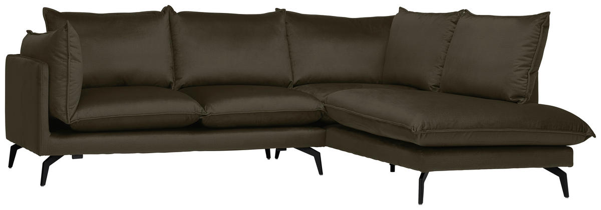 ECKSOFA Braun Samt  - Schwarz/Braun, Design, Textil/Metall (241/200cm) - Carryhome