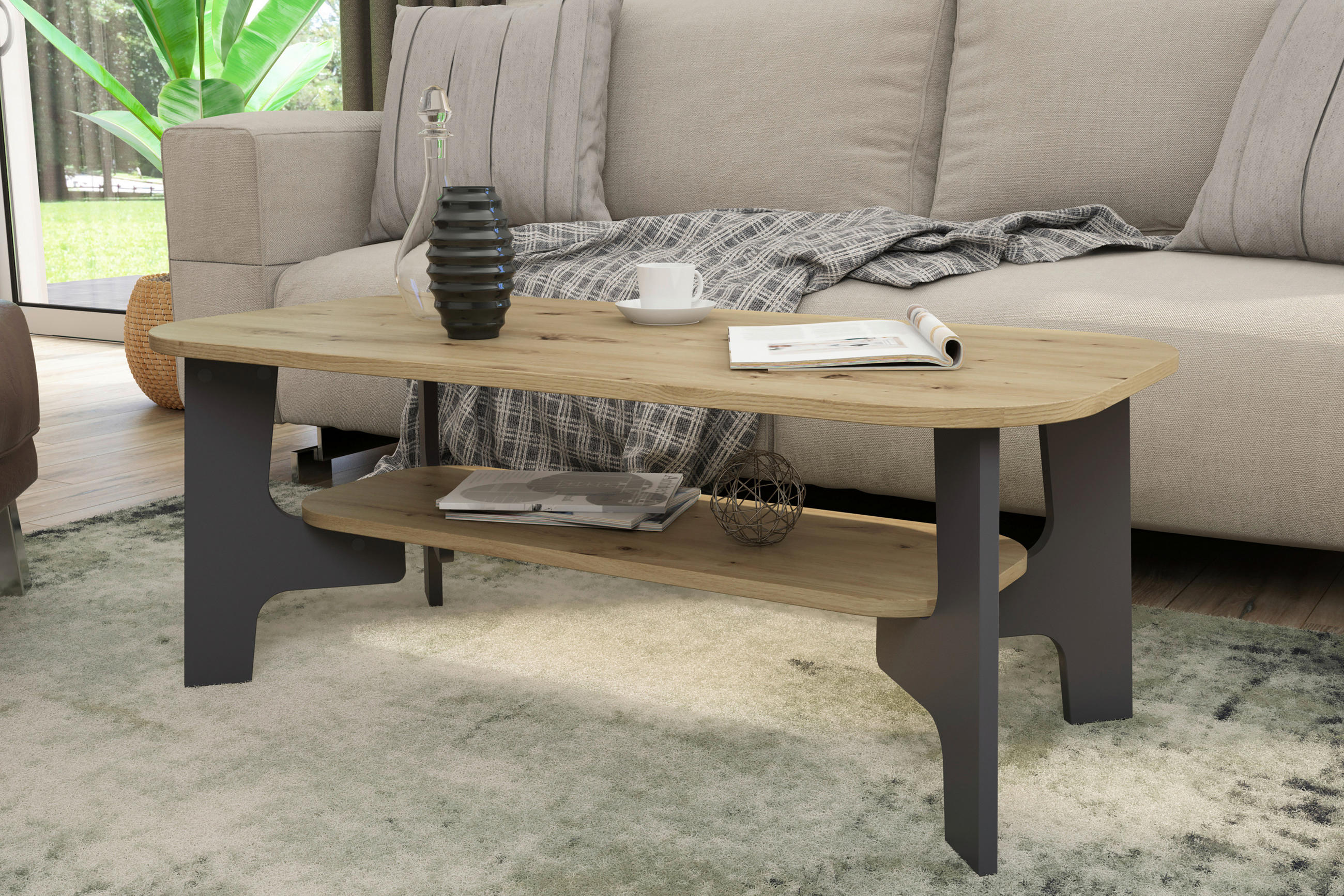 COUCHTISCH 110/55/42,5 cm rechteckig Graphitfarben, Eiche Artisan  - Graphitfarben/Eiche Artisan, KONVENTIONELL, Holzwerkstoff (110/55/42,5cm) - MID.YOU