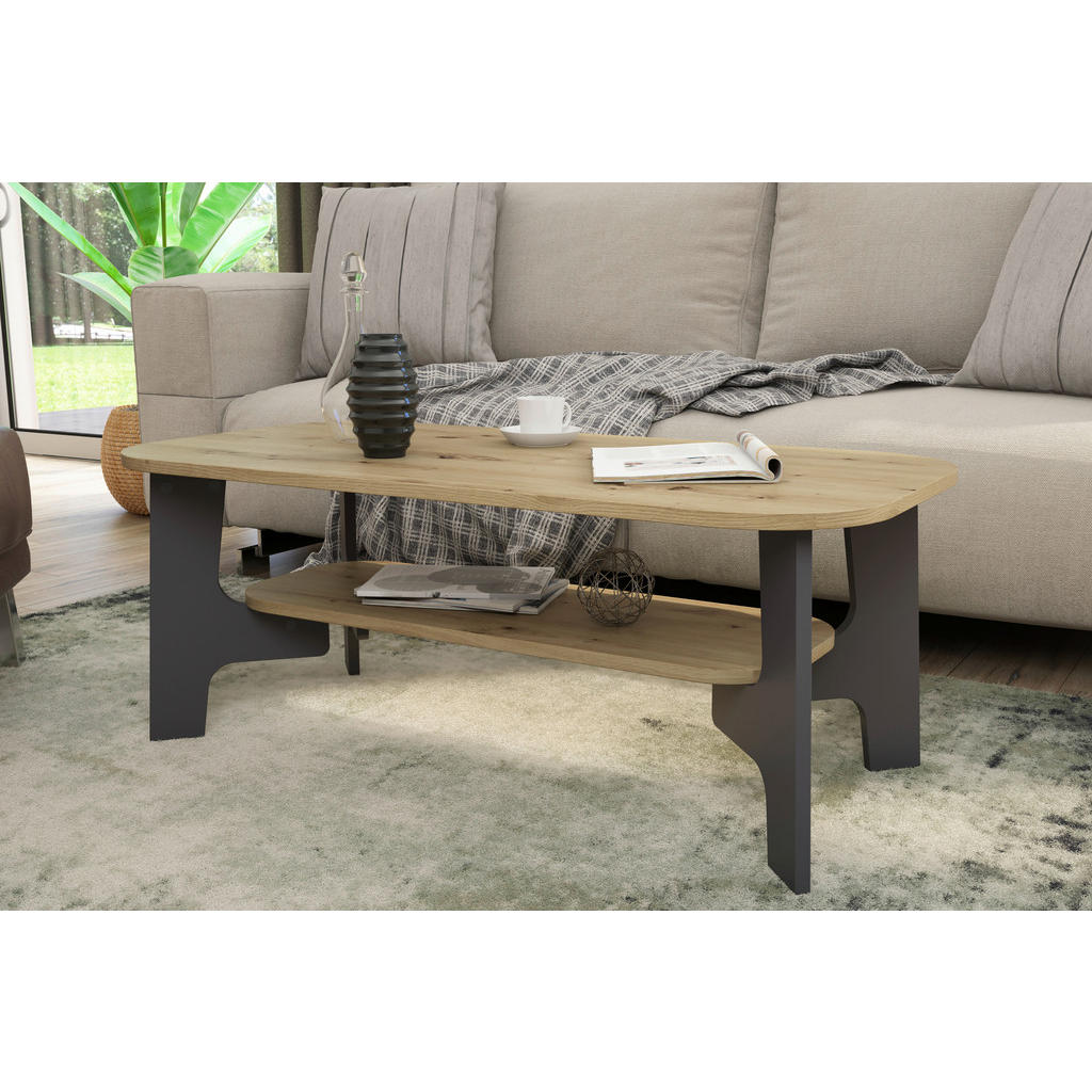 Thumbnail - Mid.you Couchtisch, Graphit, Eiche Artisan, Holzwerkstoff, rechteckig, Wange, 55x42.5x110 cm, Wohnzimmer, Wohnzimmertisc...
