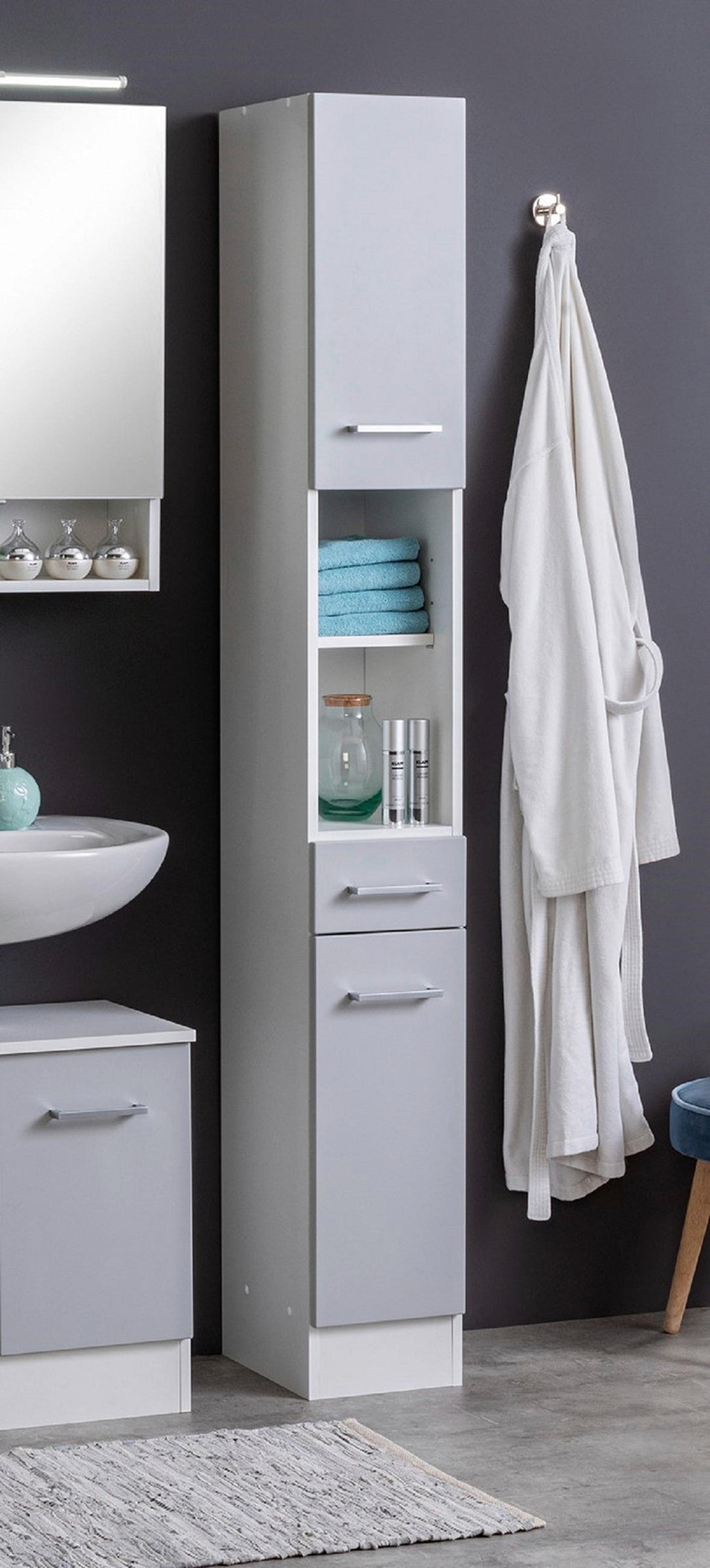 HOCHSCHRANK 25/190/35 cm  - Weiss/Silberfarben, Modern, Holzwerkstoff/Metall (25/190/35cm) - Held