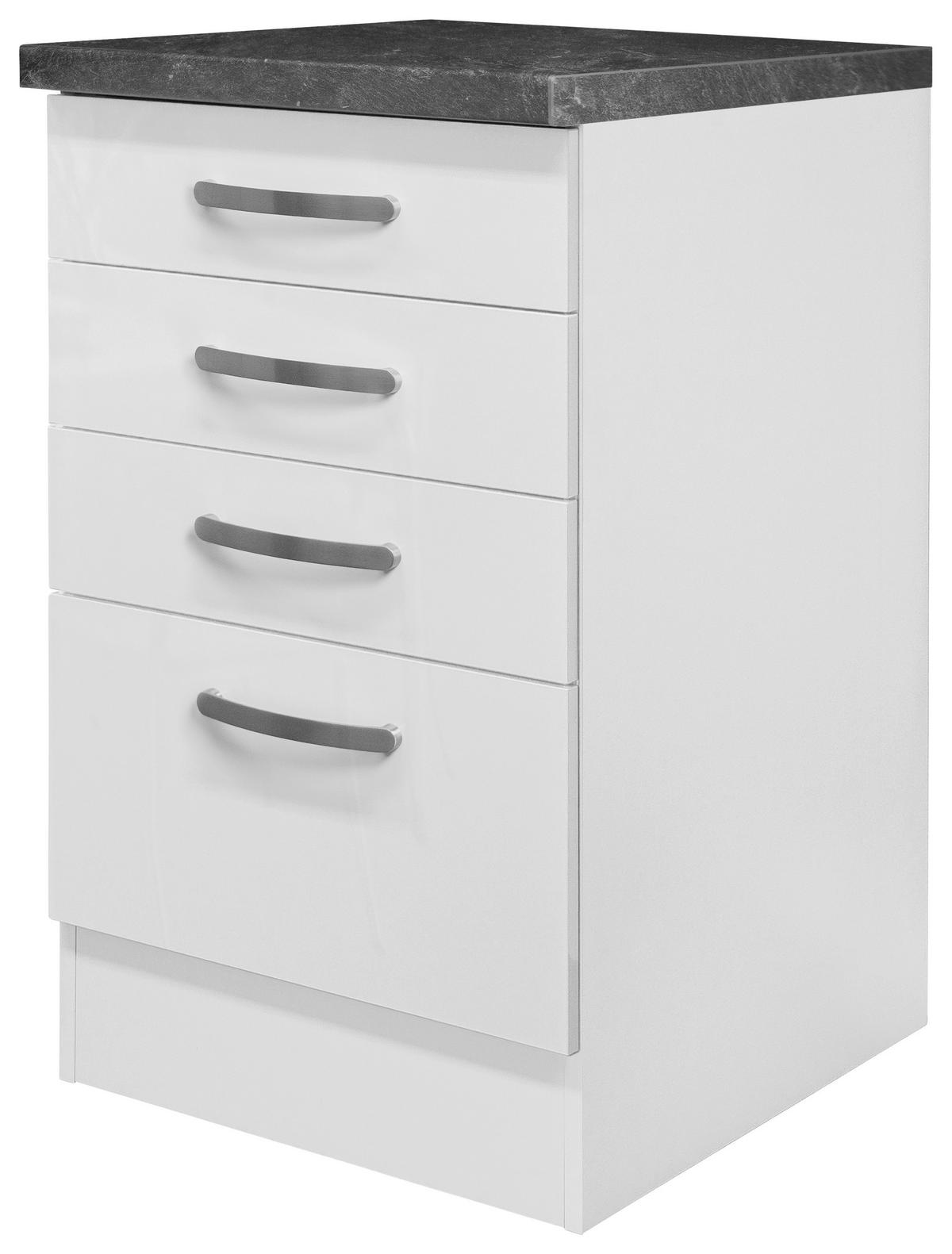 SCHUBKASTENUNTERSCHRANK 50/86/60 cm  in Weiß, Weiß Hochglanz  - Edelstahlfarben/Weiß Hochglanz, MODERN, Holzwerkstoff/Metall (50/86/60cm) - FlexWell