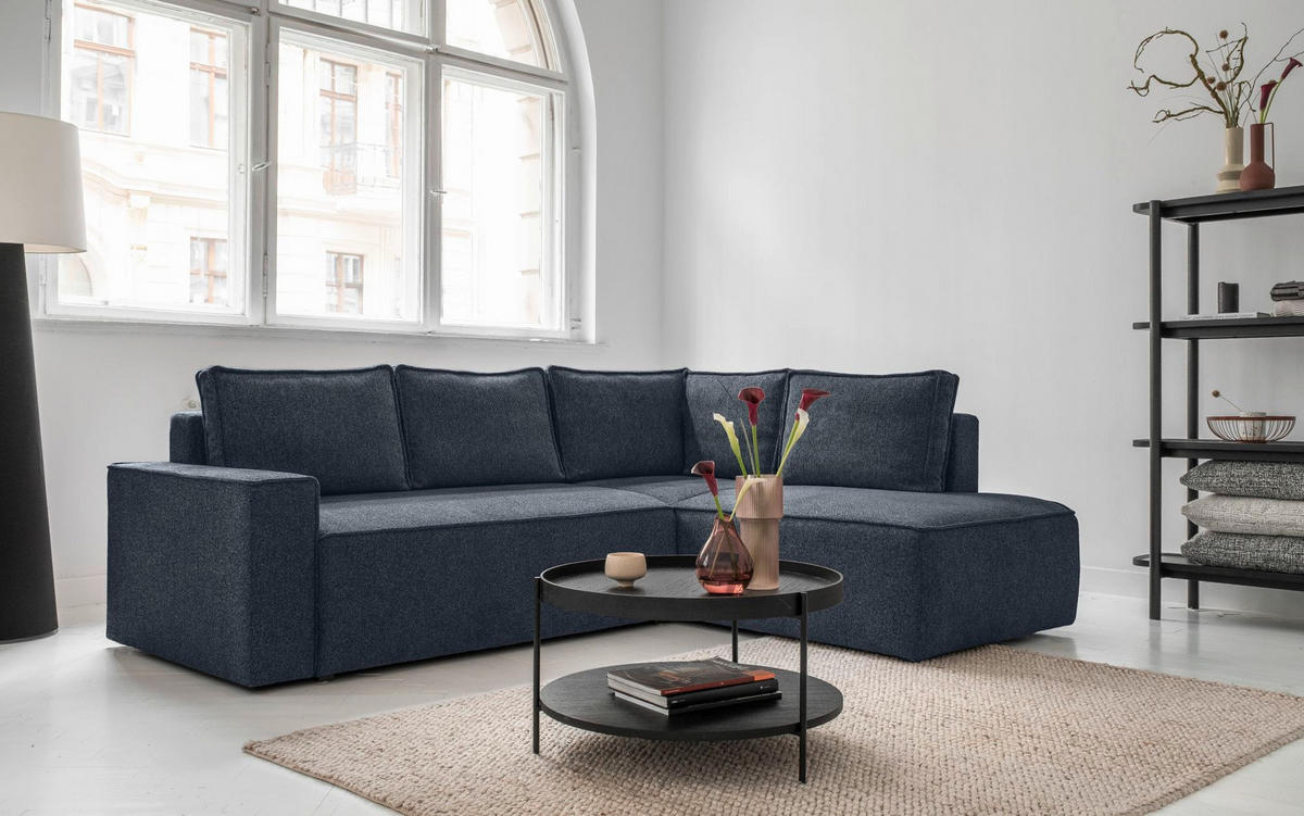 ECKSOFA in Dunkelblau  - Weiss/Schwarz, Design, Kunststoff/Textil (247/194cm) - MID.YOU