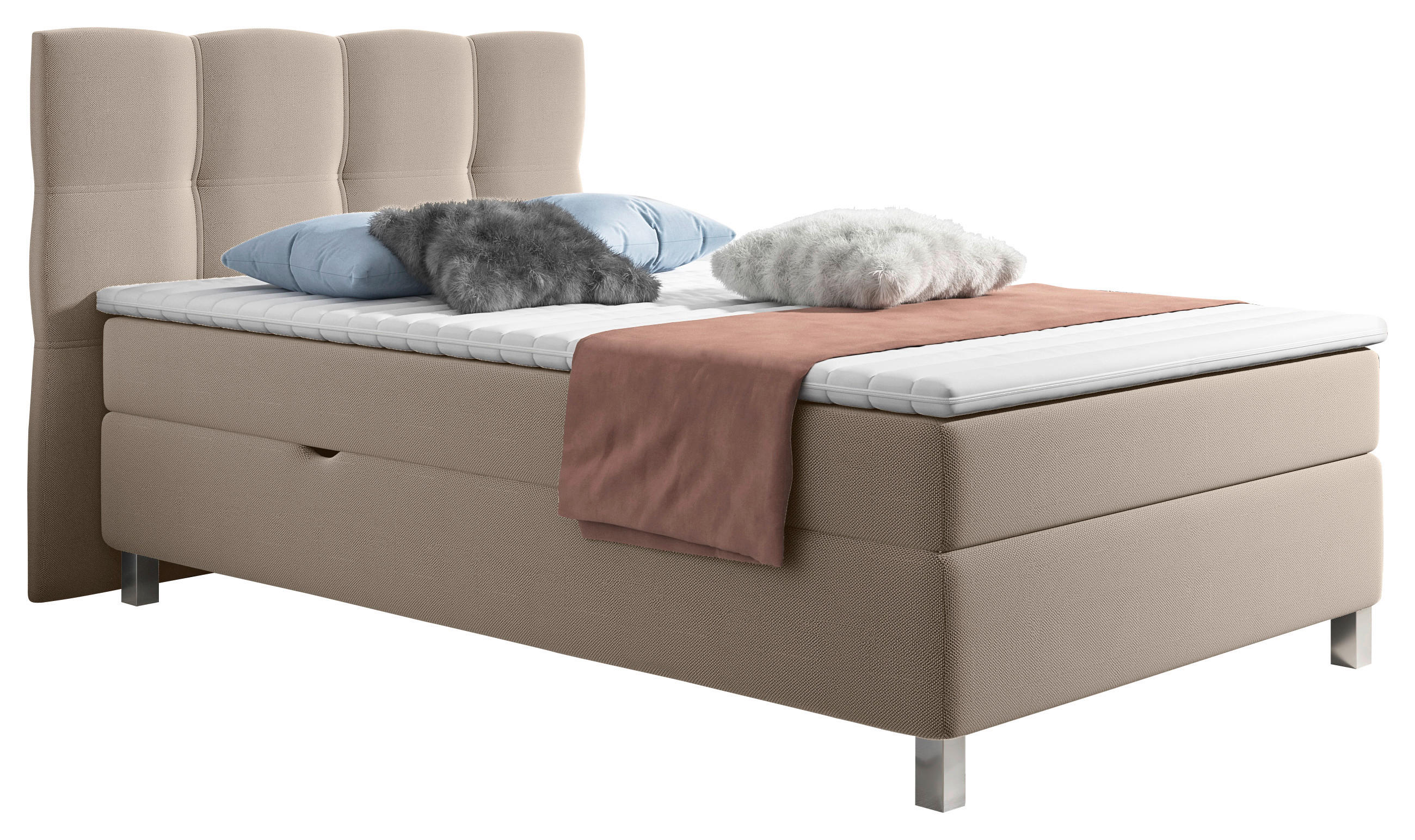 BOXBETT 120/200 cm  in Beige  - Beige/Alufarben, KONVENTIONELL, Kunststoff/Textil (120/200cm) - Carryhome