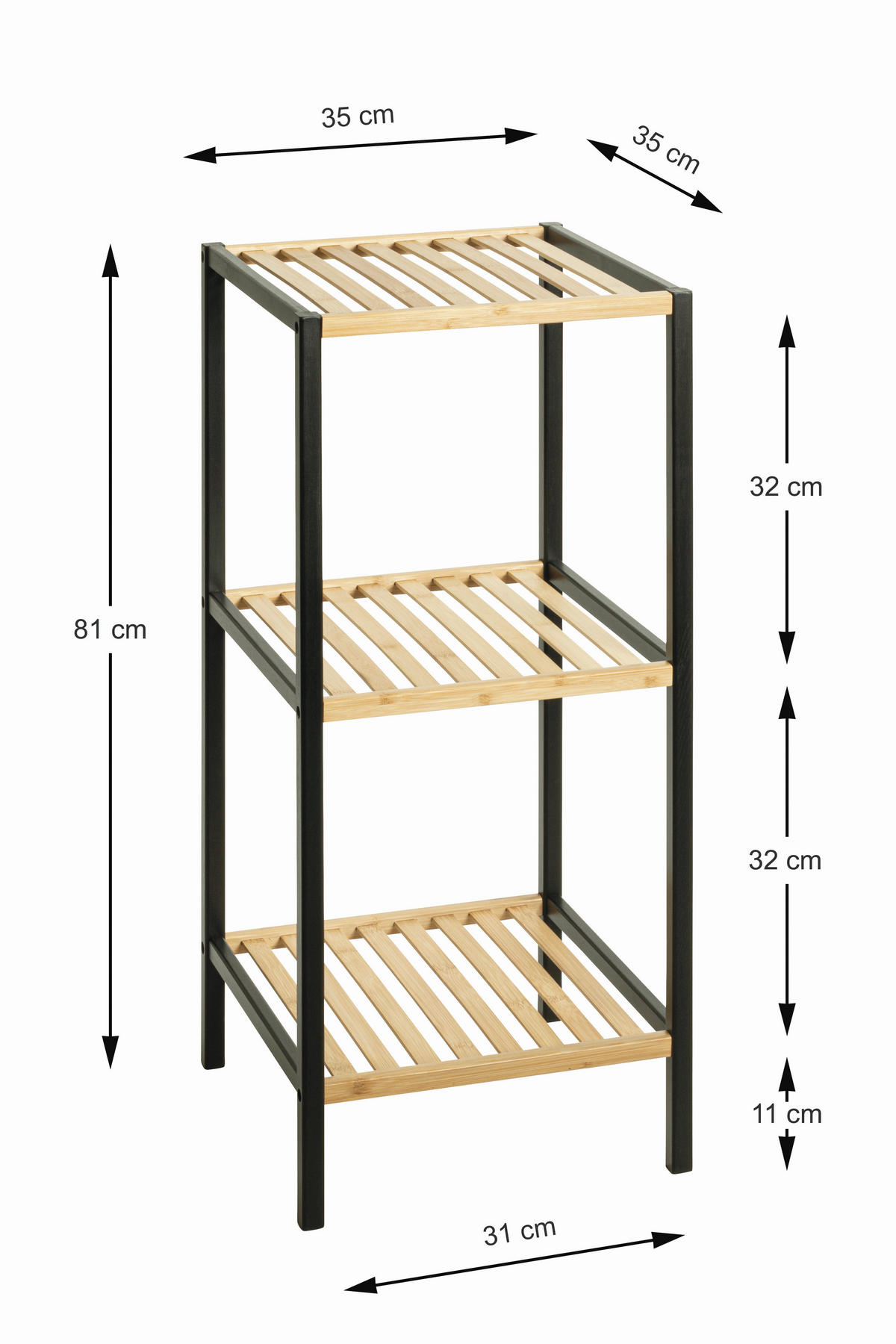 REGAL Bambus Hartholz Naturfarben, Schwarz  - Schwarz/Naturfarben, Design, Holz (35/81/35cm)