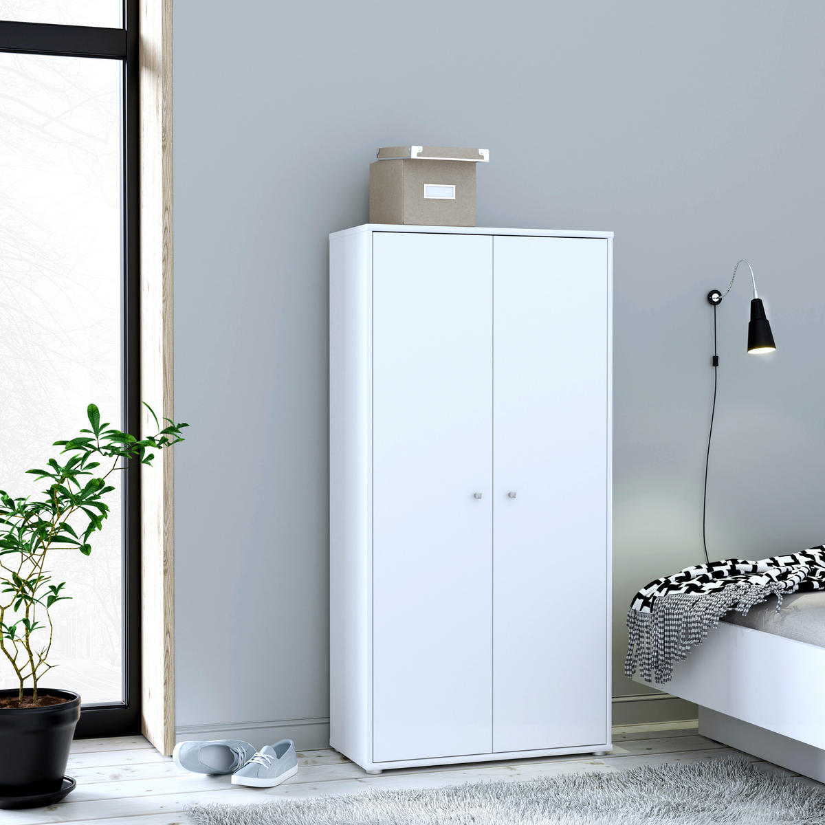 DREHTÜRENSCHRANK in Weiss  - Weiss/Alufarben, Design, Holzwerkstoff (73,7/149,5/34,8cm)
