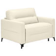 SCHLAFSESSEL Echtleder Creme Liegefunktion Rücken echt  - Creme/Schwarz, Design, Leder/Metall (115/89/97cm) - Novel
