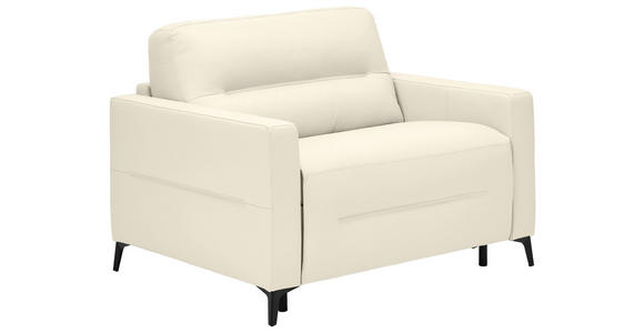 SCHLAFSESSEL Echtleder Creme Liegefunktion Rücken echt  - Creme/Schwarz, Design, Leder/Metall (115/89/97cm) - Novel