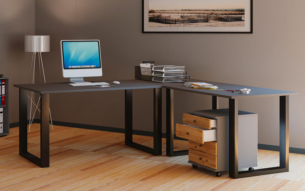 HÖRNSKRIVBORD 160/160/76 cm  in antracit, svart  - silver/svart, Design, metall/trämaterial (160/160/76cm) - MID.YOU