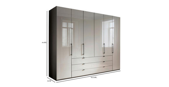 KLEIDERSCHRANK 300/236/58 cm 6-türig Grau, Hellgrau  - Schieferfarben/Hellgrau, KONVENTIONELL, Glas/Holzwerkstoff (300/236/58cm) - Novel