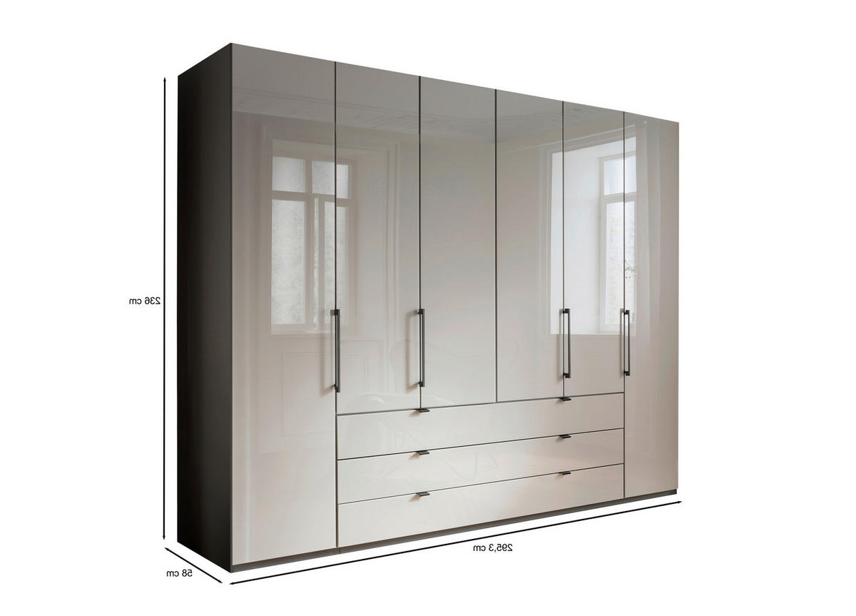 KLEIDERSCHRANK 300/236/58 cm 6-türig Grau, Hellgrau  - Schieferfarben/Hellgrau, KONVENTIONELL, Glas/Holzwerkstoff (300/236/58cm) - Novel