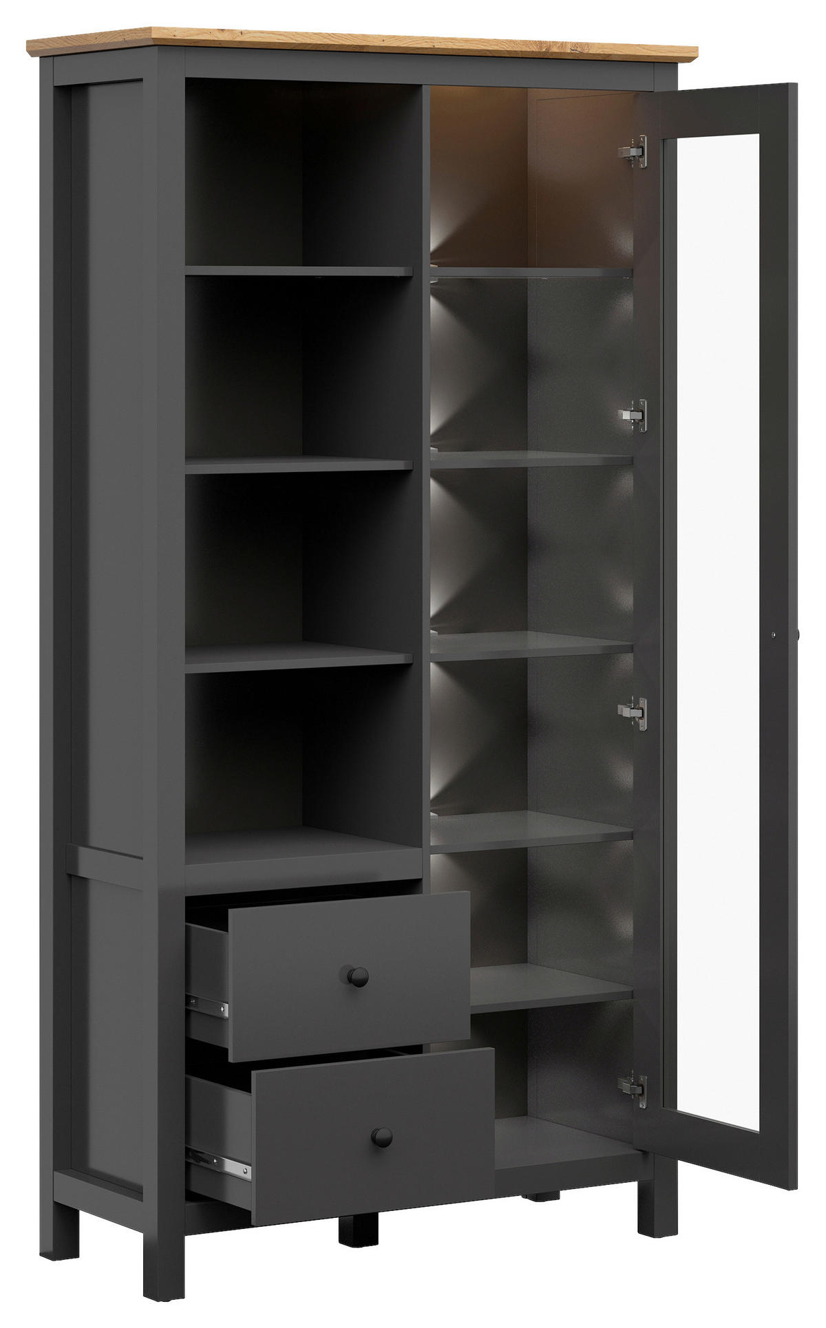 VITRINE in Eiche Artisan, Graphitfarben  - Graphitfarben/Schwarz, Design, Glas/Holzwerkstoff (106/203/44cm)