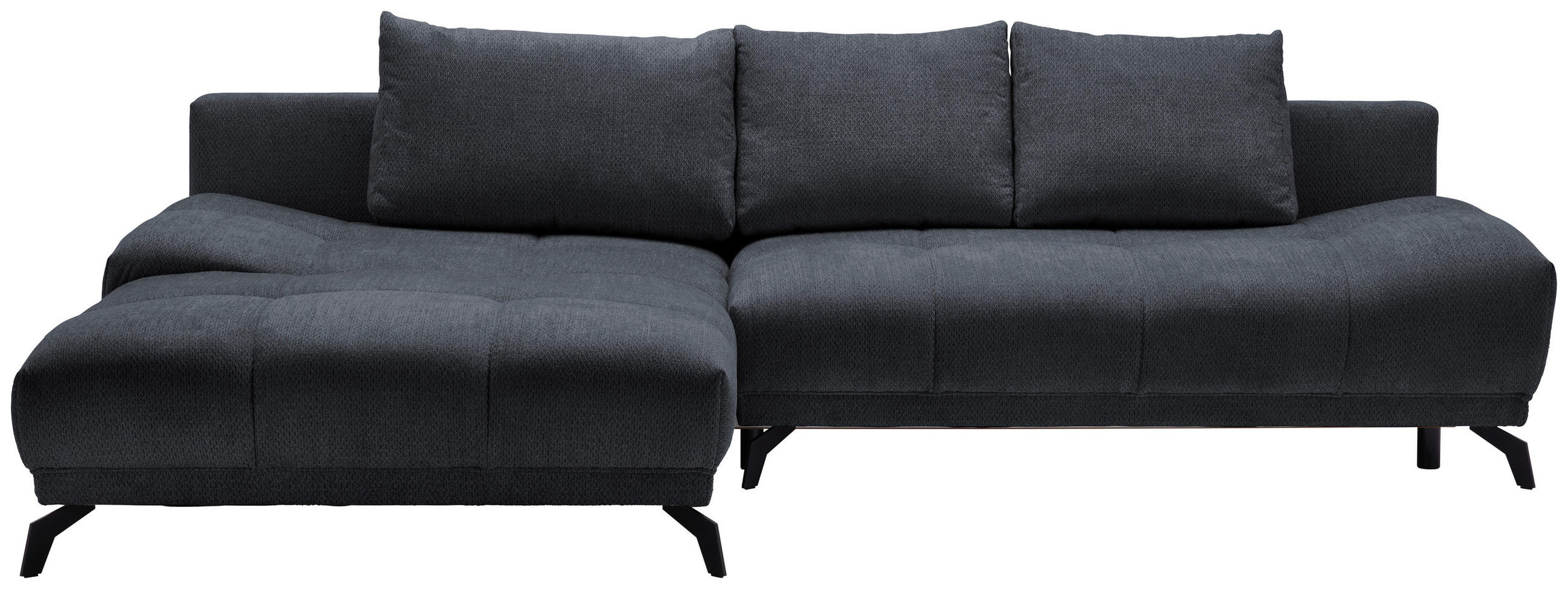 ECKSOFA in Chenille Dunkelblau  - Schwarz/Dunkelblau, MODERN, Textil/Metall (182/290cm) - Hom`in