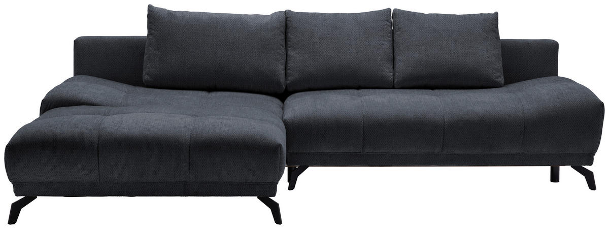 ECKSOFA in Chenille Dunkelblau  - Schwarz/Dunkelblau, Modern, Textil/Metall (182/290cm) - Hom`in