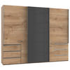 SCHWEBETÜRENSCHRANK 300/236/65 cm 3-türig Grau, Eichefarben  - Chromfarben/Eichefarben, MODERN, Holzwerkstoff (300/236/65cm) - MID.YOU