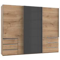 SCHWEBETÜRENSCHRANK 300/236/65 cm 3-türig Grau, Eichefarben  - Chromfarben/Eichefarben, MODERN, Holzwerkstoff (300/236/65cm) - MID.YOU
