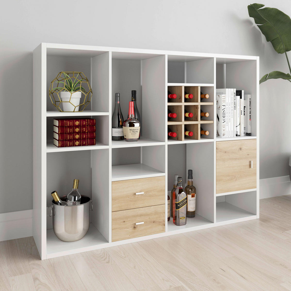 REGAL 113/147/34 cm bela  - bela, Basics, leseni material (113/147/34cm) - MID.YOU
