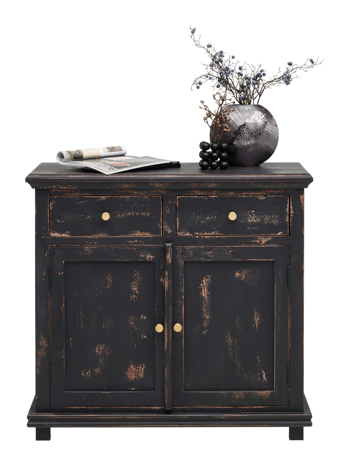KOMMODE Schwarz  90/85/42 cm  - Goldfarben/Schwarz, Lifestyle, Holz/Metall (90/85/42cm) - Ambia Home