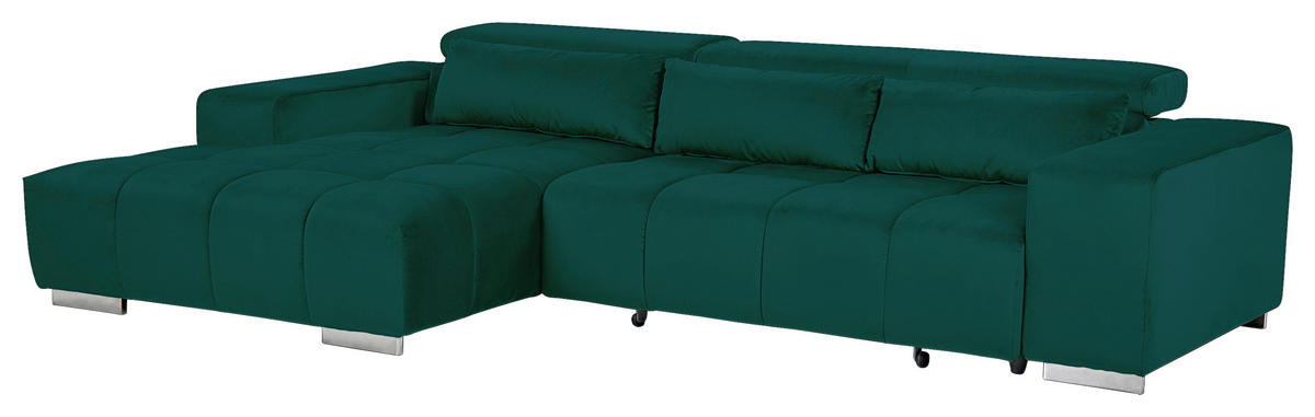 ECKSOFA Grün Velours  - Silberfarben/Grün, KONVENTIONELL, Textil/Metall (186/307cm) - Livetastic