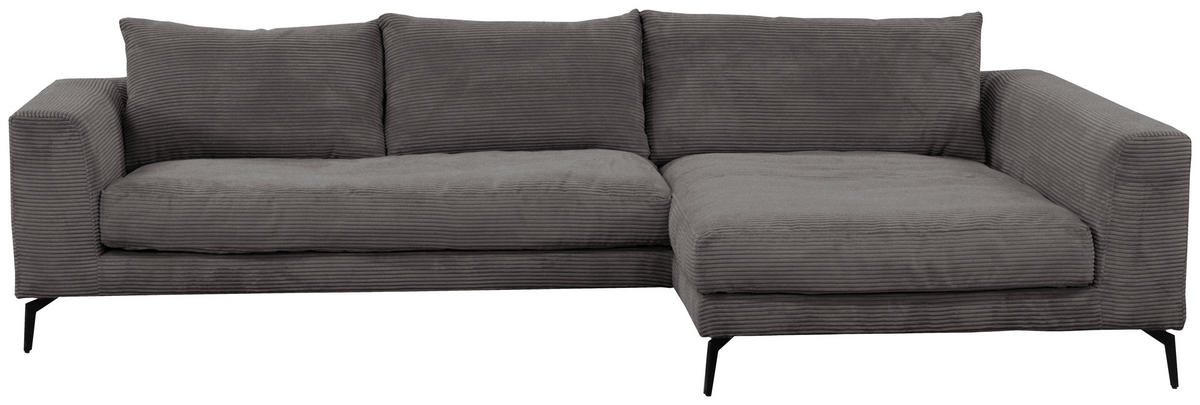 ECKSOFA in Cord Grau  - Schwarz/Grau, Design, Textil/Metall (313/172cm) - Livetastic