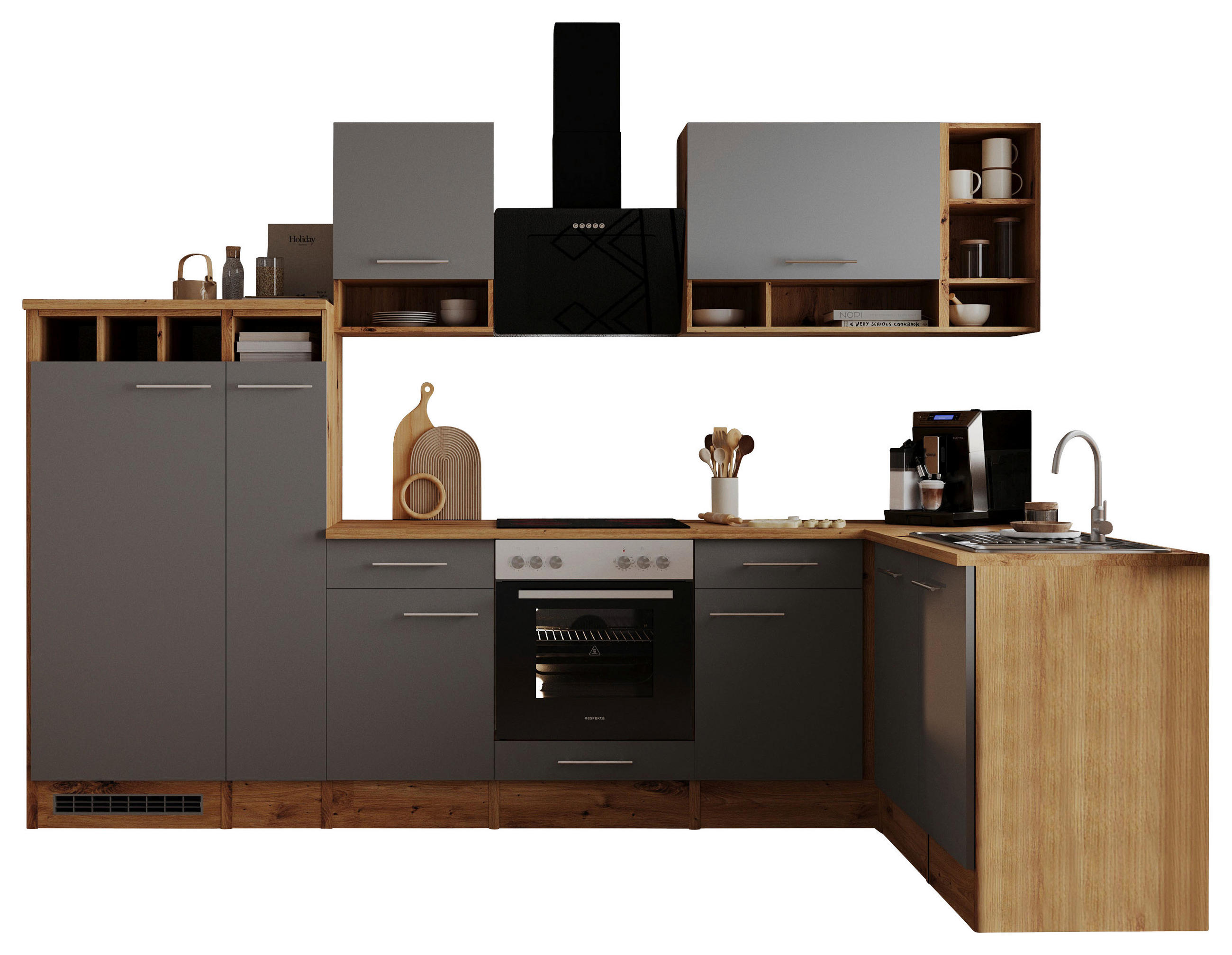 ECKKÜCHE 310/172 cm  in Grau, Wildeiche  - Wildeiche/Grau, Basics, Holzwerkstoff/Metall (310/172cm) - Respekta