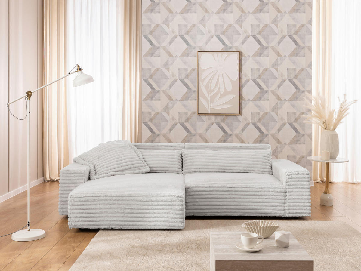 ECKSOFA Cord Hellgrau  - Hellgrau/Schwarz, Design, Kunststoff/Textil (251/142cm) - P & B