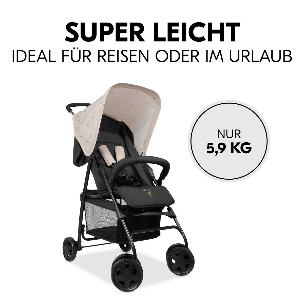 BUGGY WINNIE THE POOH  - Beige/Schwarz, Basics, Textil/Metall (75/45/100cm) - Disney