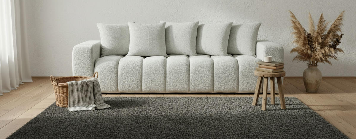 SCHLAFSOFA CLOUD  mit Liegefunktion, Schlafen auf Sitzhöhe Struktur, Bouclé Taupe  - Taupe/Schwarz, Basics, Kunststoff/Textil (250/86/140cm) - Livetastic