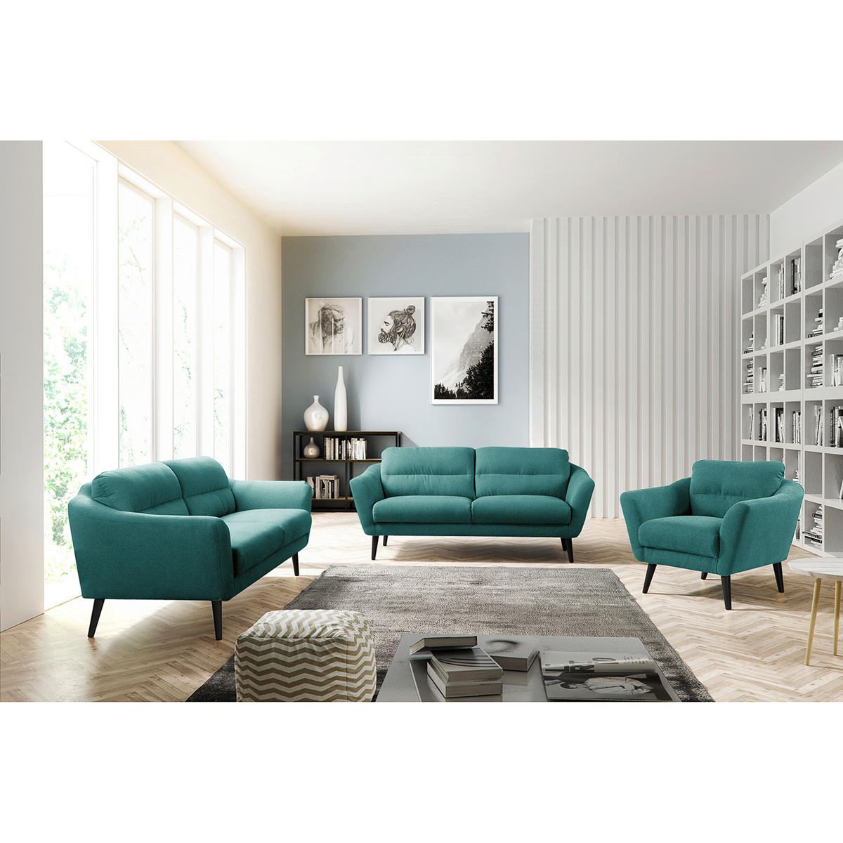 SESSEL in Webstoff Türkis  - Türkis/Schwarz, Design, Holz/Textil (92/87/88cm) - Livetastic